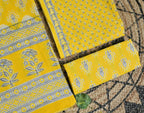 Bright Yellow Motif Cotton Unstitched 3-Piece Dress Material AJ_137
