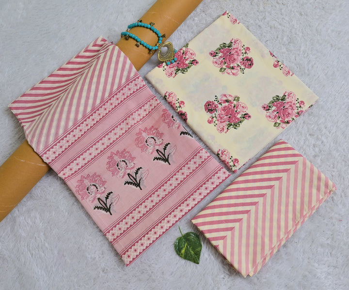 Floral Print Cotton 3-Piece Unstitched - Blush Pink AJ_139
