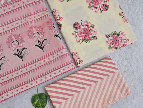 Floral Print Cotton 3-Piece Unstitched - Blush Pink AJ_139