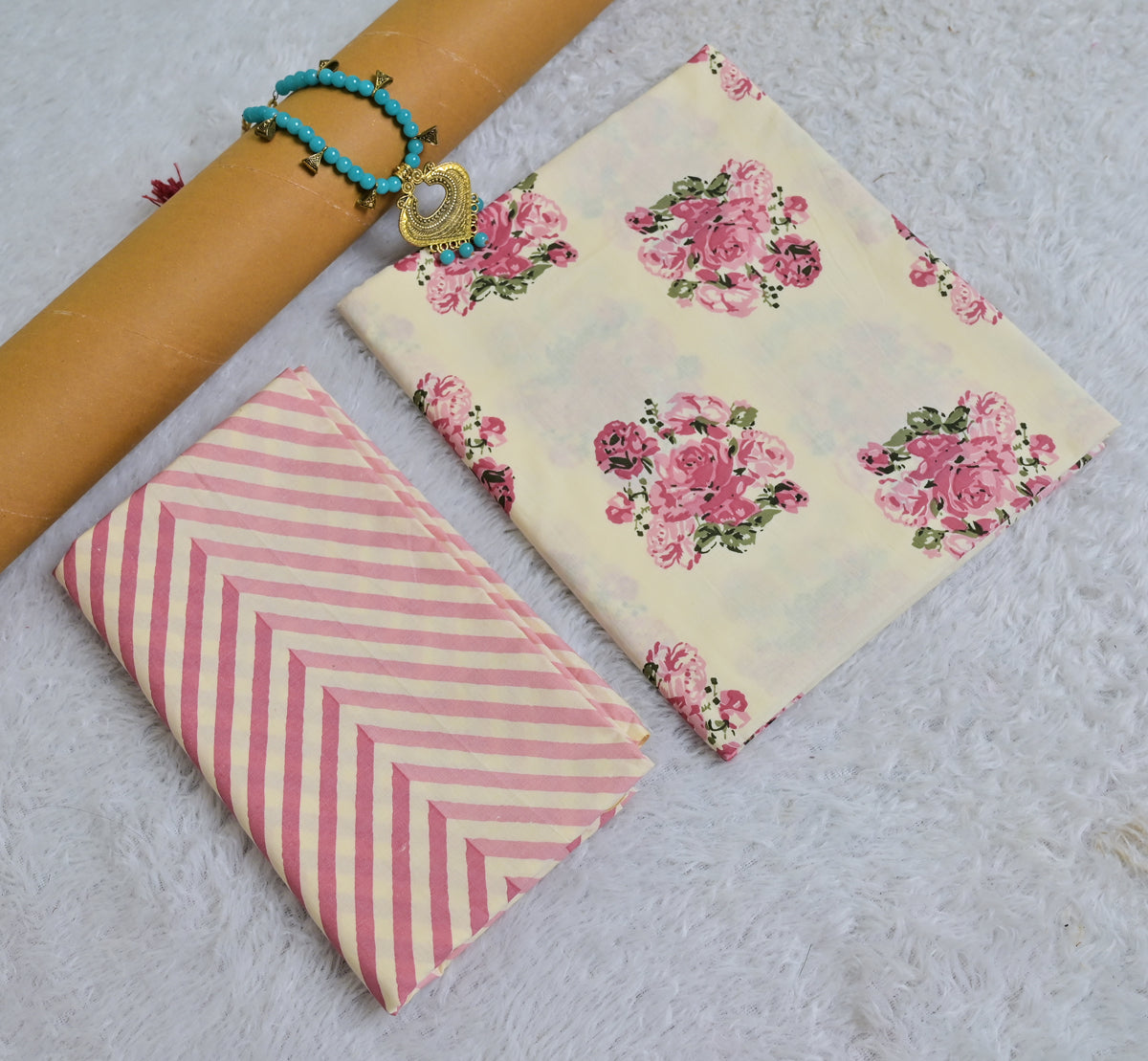 Floral Print Cotton 3-Piece Unstitched - Blush Pink AJ_139