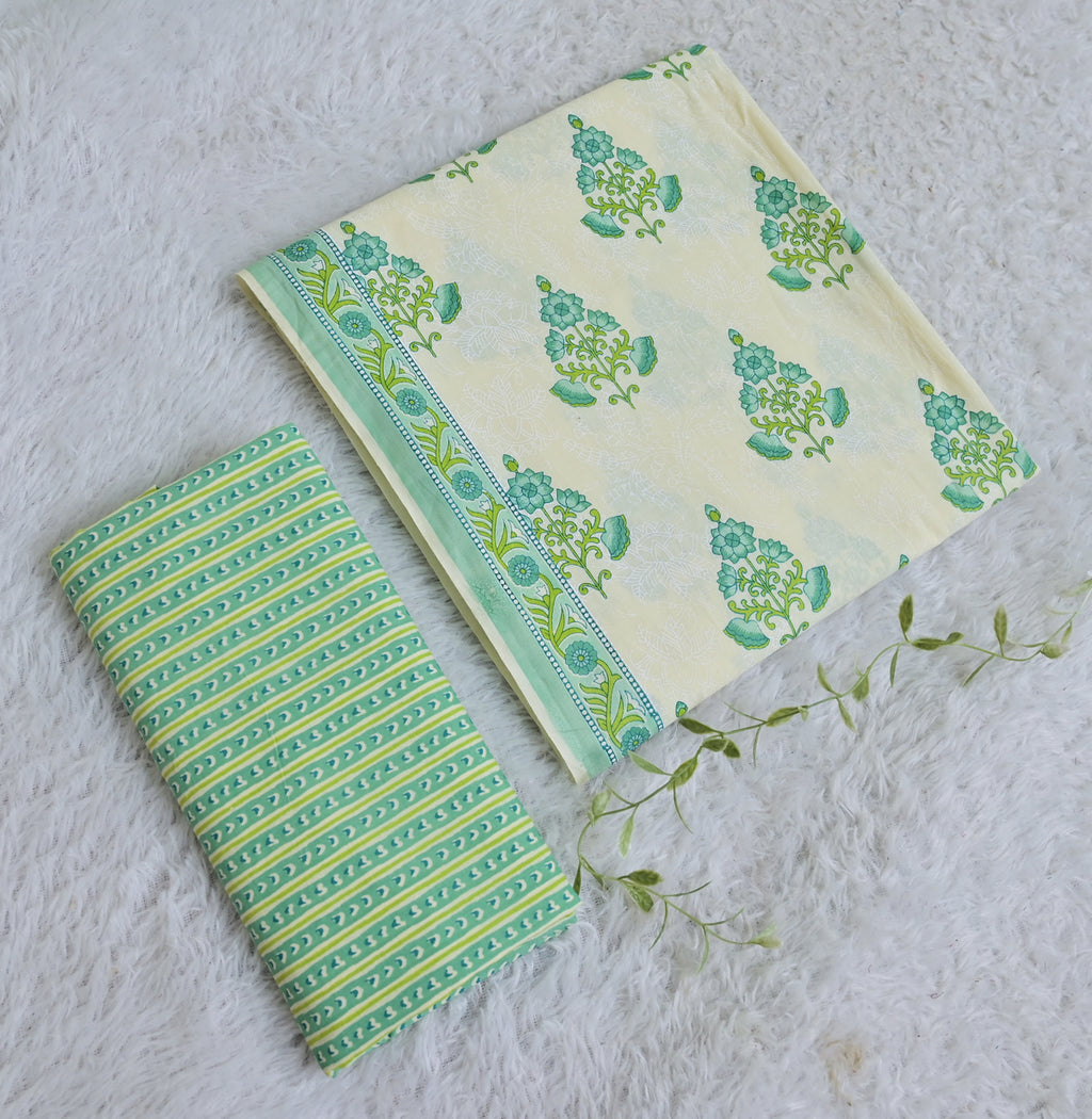 Botanical Print Cotton 3-Piece Unstitched - Mint Green AJ_140