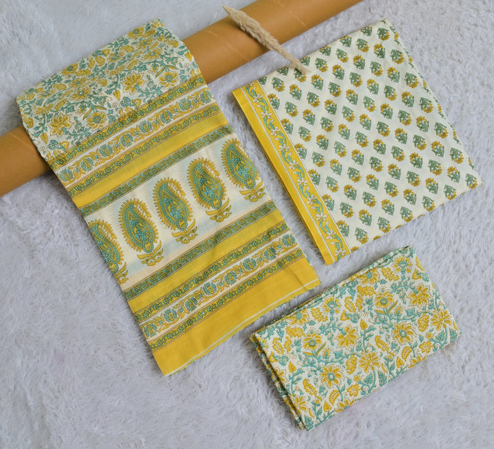 Paisley Print Cotton 3-Piece Unstitched - Mustard Yellow AJ_141