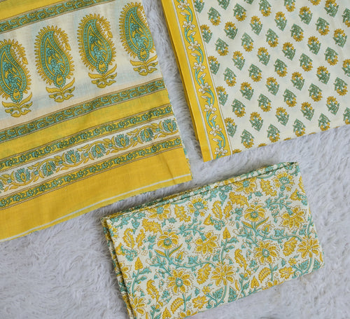 Paisley Print Cotton 3-Piece Unstitched - Mustard Yellow AJ_141