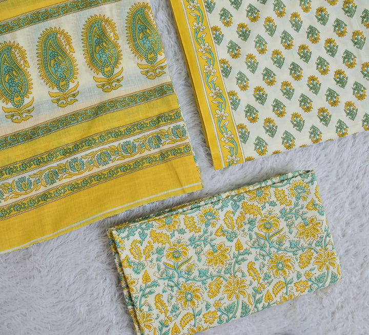 Paisley Print Cotton 3-Piece Unstitched - Mustard Yellow AJ_141