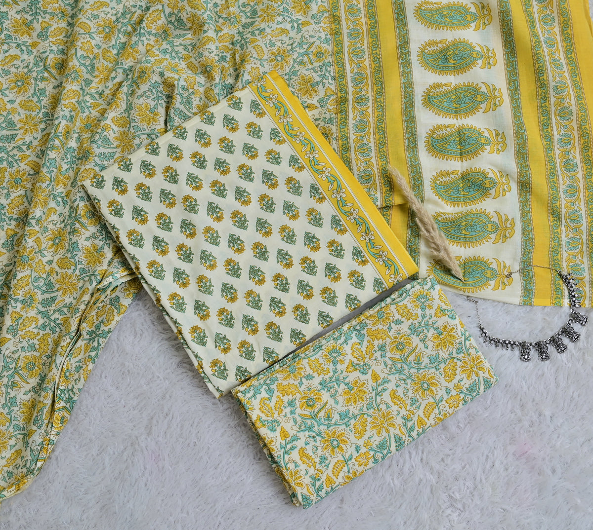 Paisley Print Cotton 3-Piece Unstitched - Mustard Yellow AJ_141