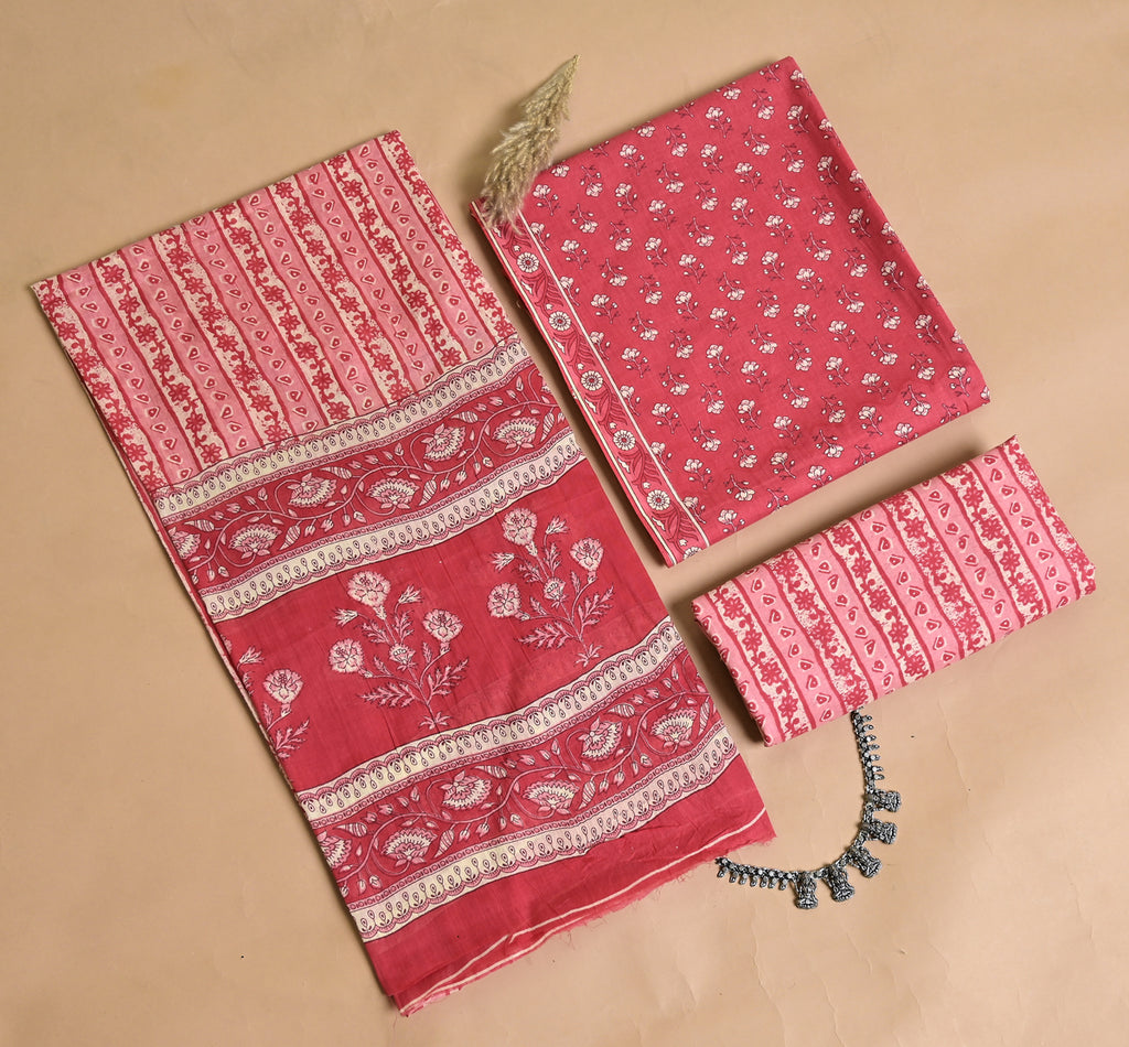 Stripe Print Cotton 3-Piece Unstitched - Deep Red AJ_143
