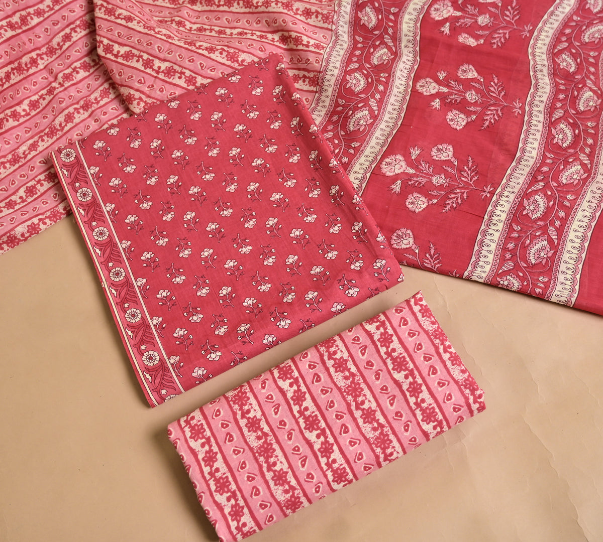 Stripe Print Cotton 3-Piece Unstitched - Deep Red AJ_143