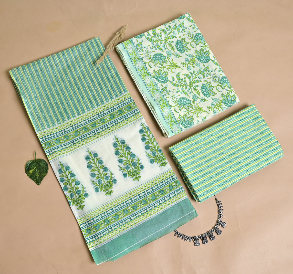 Floral Print Cotton 3-Piece Unstitched - Sea Green AJ_144