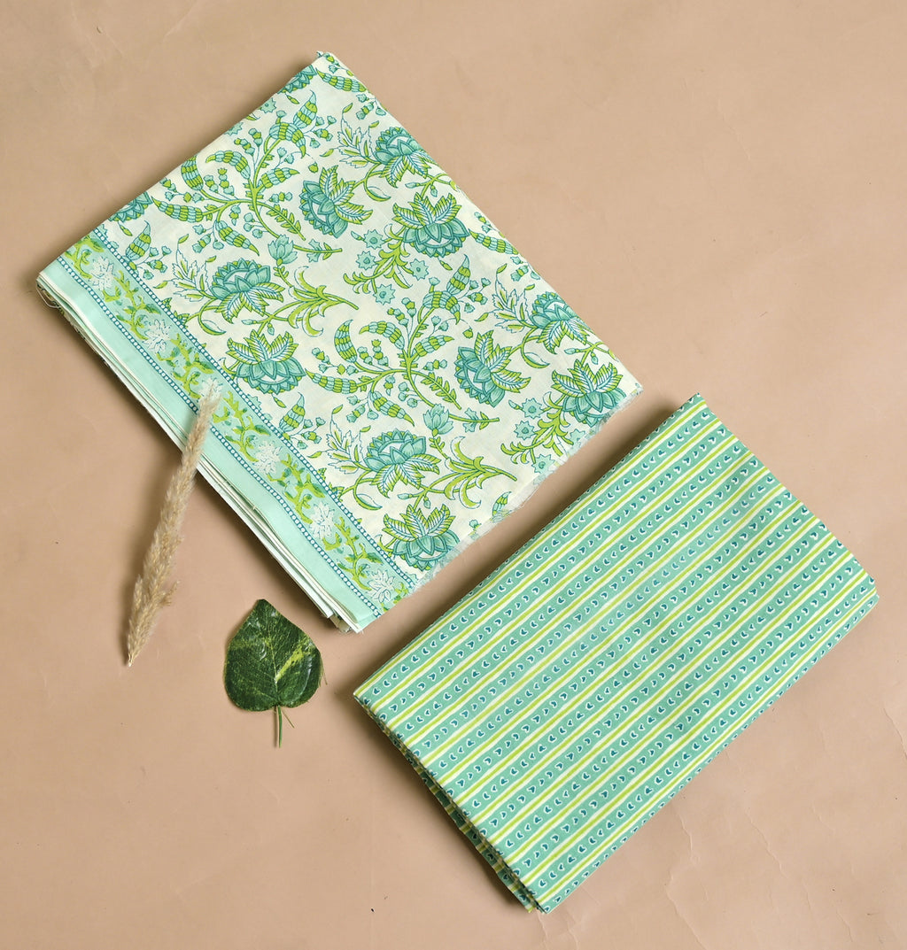 Floral Print Cotton 3-Piece Unstitched - Sea Green AJ_144