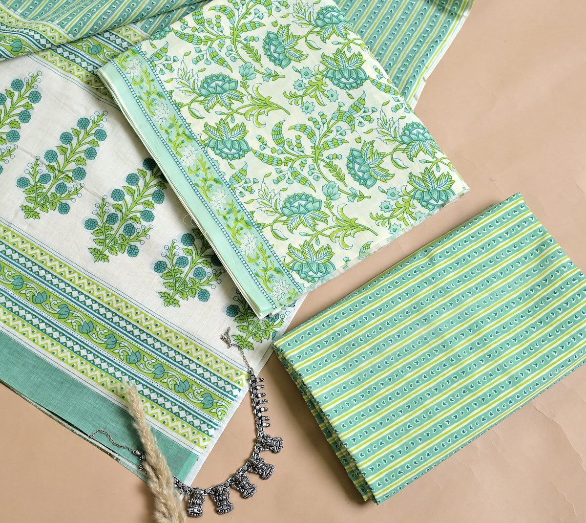 Floral Print Cotton 3-Piece Unstitched - Sea Green AJ_144