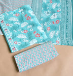 Floral Print Cotton 3-Piece Unstitched - Aqua Teal AJ_145