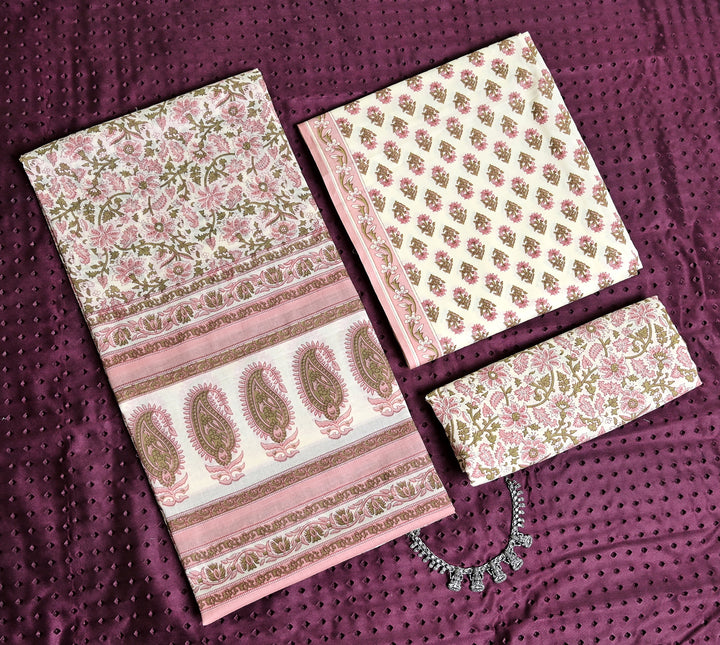 Floral Print Cotton 3-Piece Unstitched - Pastel Pink AJ_146