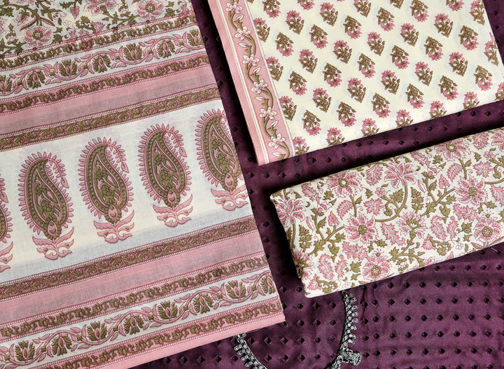 Floral Print Cotton 3-Piece Unstitched - Pastel Pink AJ_146