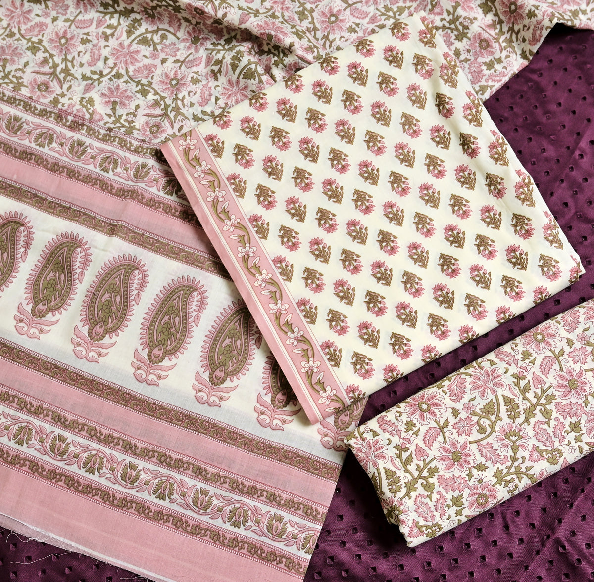 Floral Print Cotton 3-Piece Unstitched - Pastel Pink AJ_146