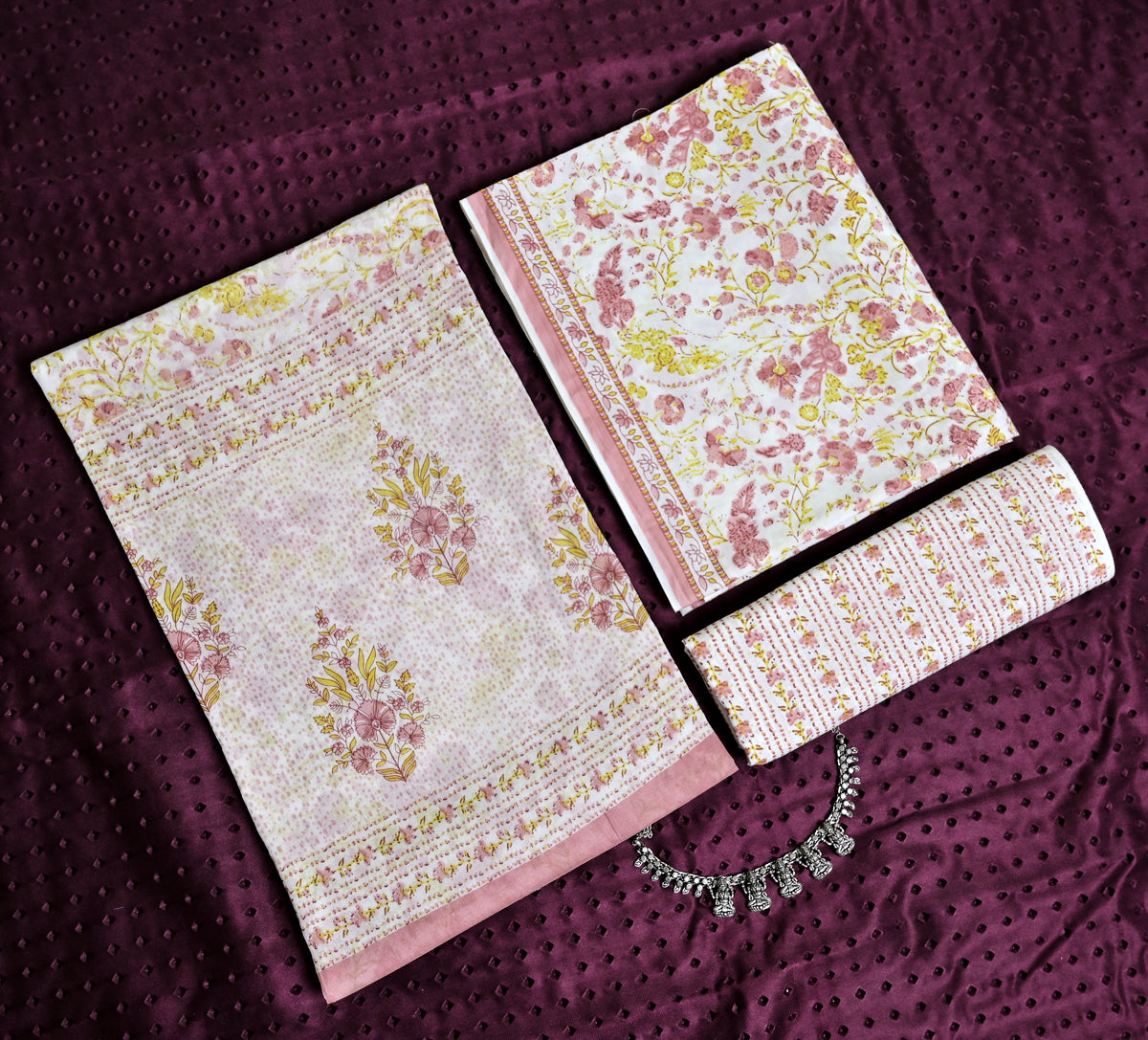Floral Print Cotton 3-Piece Unstitched - Dusty Pink AJ_148