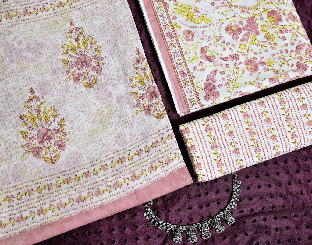 Floral Print Cotton 3-Piece Unstitched - Dusty Pink AJ_148