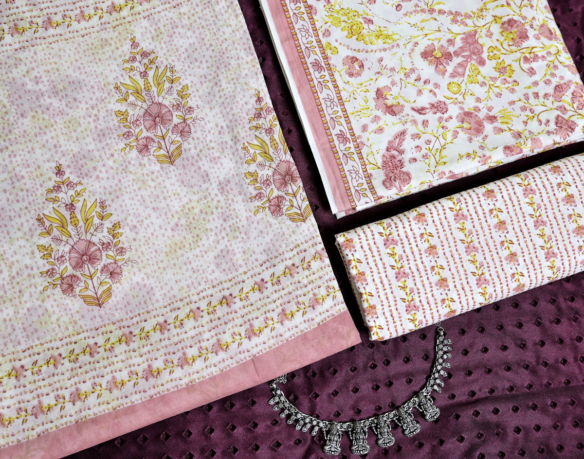 Floral Print Cotton 3-Piece Unstitched - Dusty Pink AJ_148