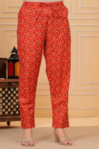 Red Jaipuri Buta & Floral Print Cotton Kurta Pant Set with Mulmul Dupatta