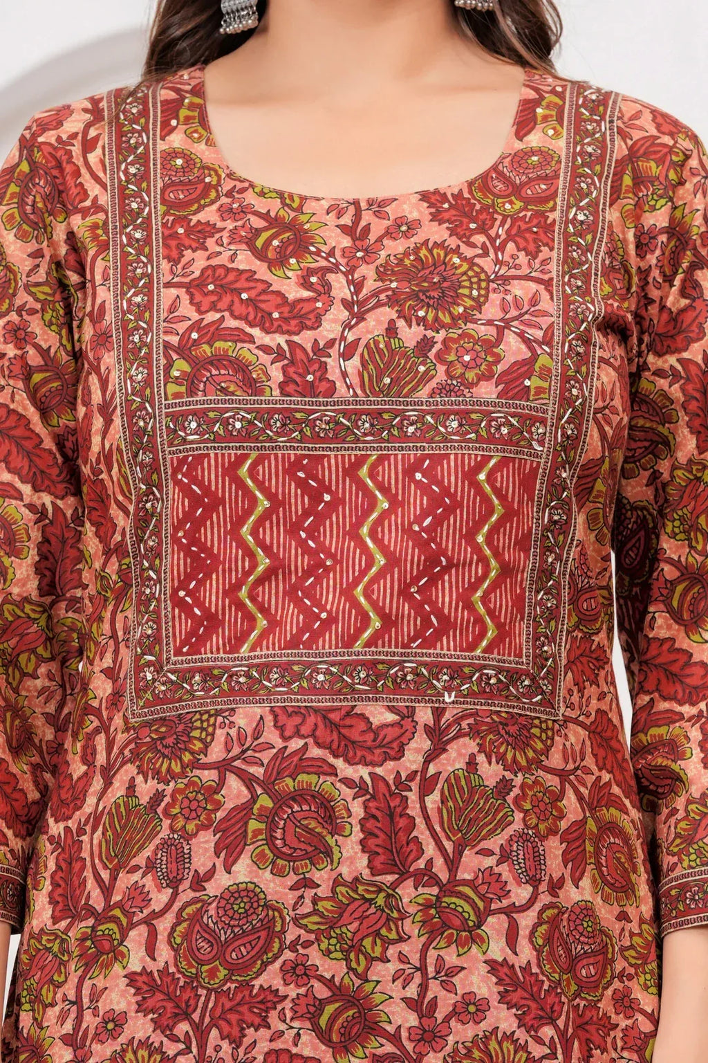 Ajrakh Jaal Print Cotton Kurta Pant Set with Malmal Dupatta
