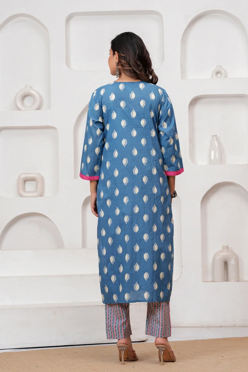 Sky Blue Buti Print Cotton Kurta Pant Set with Designer Dupatta