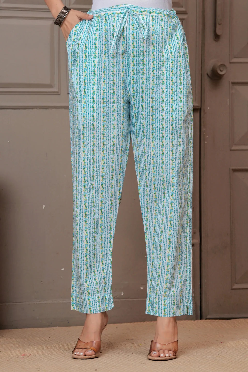 Sky Blue Multicolor Floral Print Cotton Kurta Pant Set with Mulmul Dupatta