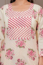 Blush Pink Buta Print Cotton Kurta Pant Set with Leheriya Mulmul Dupatta