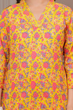Yellow Floral Print Cotton Co-ord Set for Women