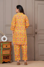 Yellow Floral Print Cotton Co-ord Set for Women