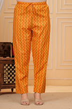Mustard Floral Print Cotton Kurta with Leheriya Print Pants