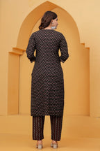 Black Sanganeri Buti Print Cotton Kurta Pant Set with Geometric Dupatta