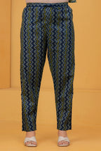 Navy Blue Floral Buti Print Cotton Kurta Pant Set with Malmal Dupatta