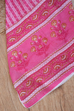 Pink Floral Gotta Patti Handblock Cotton Unstitched Suit Set- Atharva Jaipur