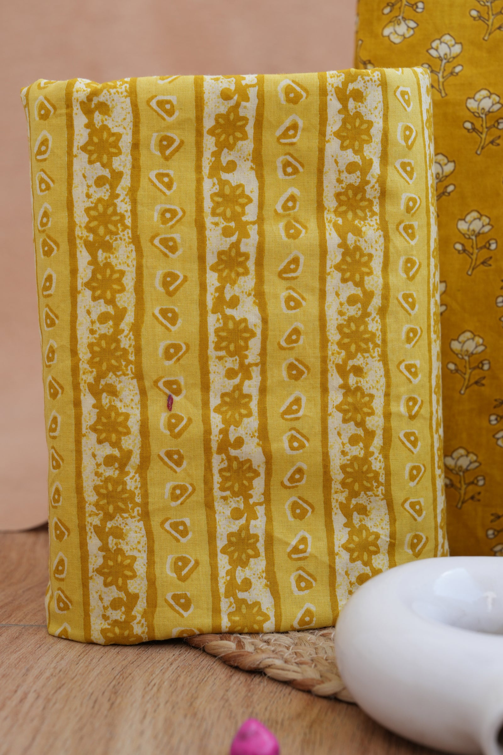 Gulbahar Mustard Gotta Patti Handblock Cotton Unstitched Suit Set- Atharva Jaipur