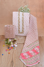 Noor Gulabi Gotta Patti Handblock Cotton Suit Set