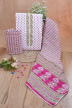 Pink Floral Gotta Patti Handblock Cotton Unstitched Suit Set with Dupatta – Atharva Jaipur