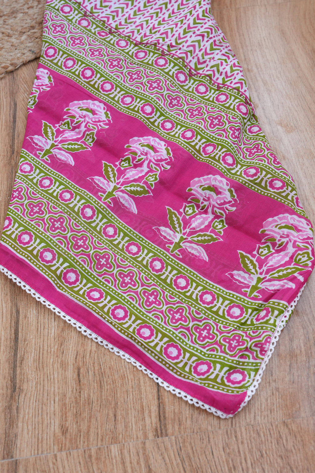 Pink Floral Gotta Patti Handblock Cotton Unstitched Suit Set with Dupatta – Atharva Jaipur