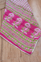 Pink Floral Gotta Patti Handblock Cotton Unstitched Suit Set with Dupatta – Atharva Jaipur