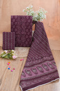 Wine Noor Purple Gotta Patti Handblock Cotton Unstitched Suit Set with Dupatta – Atharva Jaipur