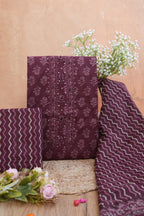 Wine Noor Purple Gotta Patti Handblock Cotton Unstitched Suit Set with Dupatta – Atharva Jaipur