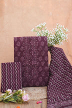 Wine Noor Purple Gotta Patti Handblock Cotton Unstitched Suit Set with Dupatta – Atharva Jaipur