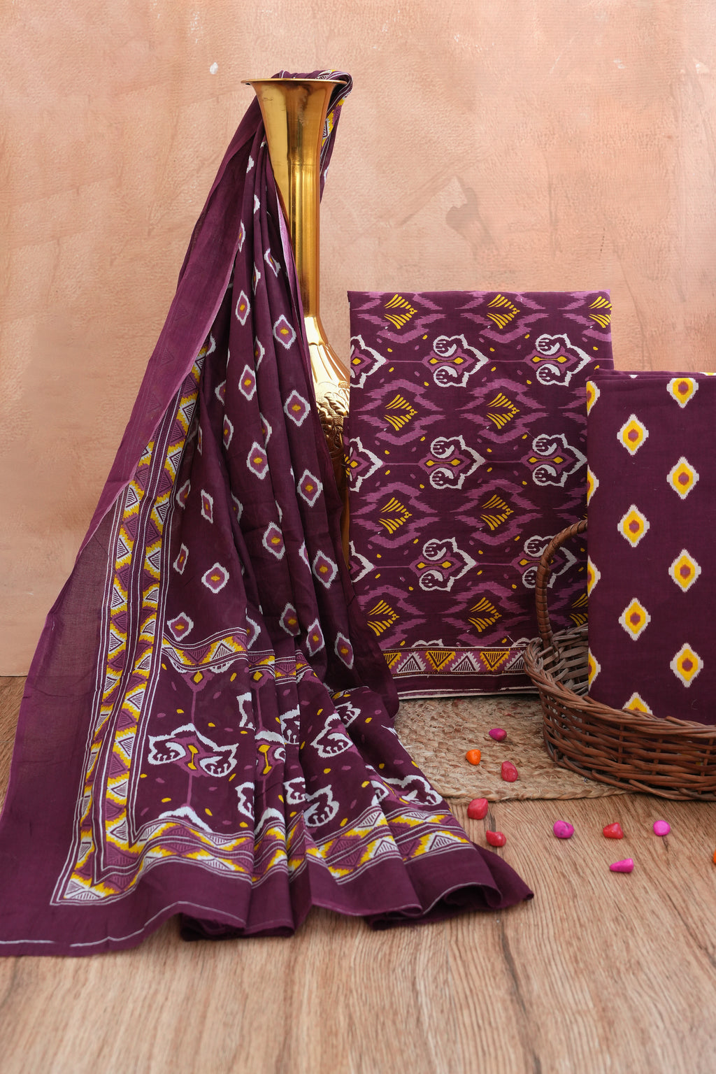Rangmahal Wine Handblock Unstitched Suit Set with Dupatta – Atharva Jaipur
