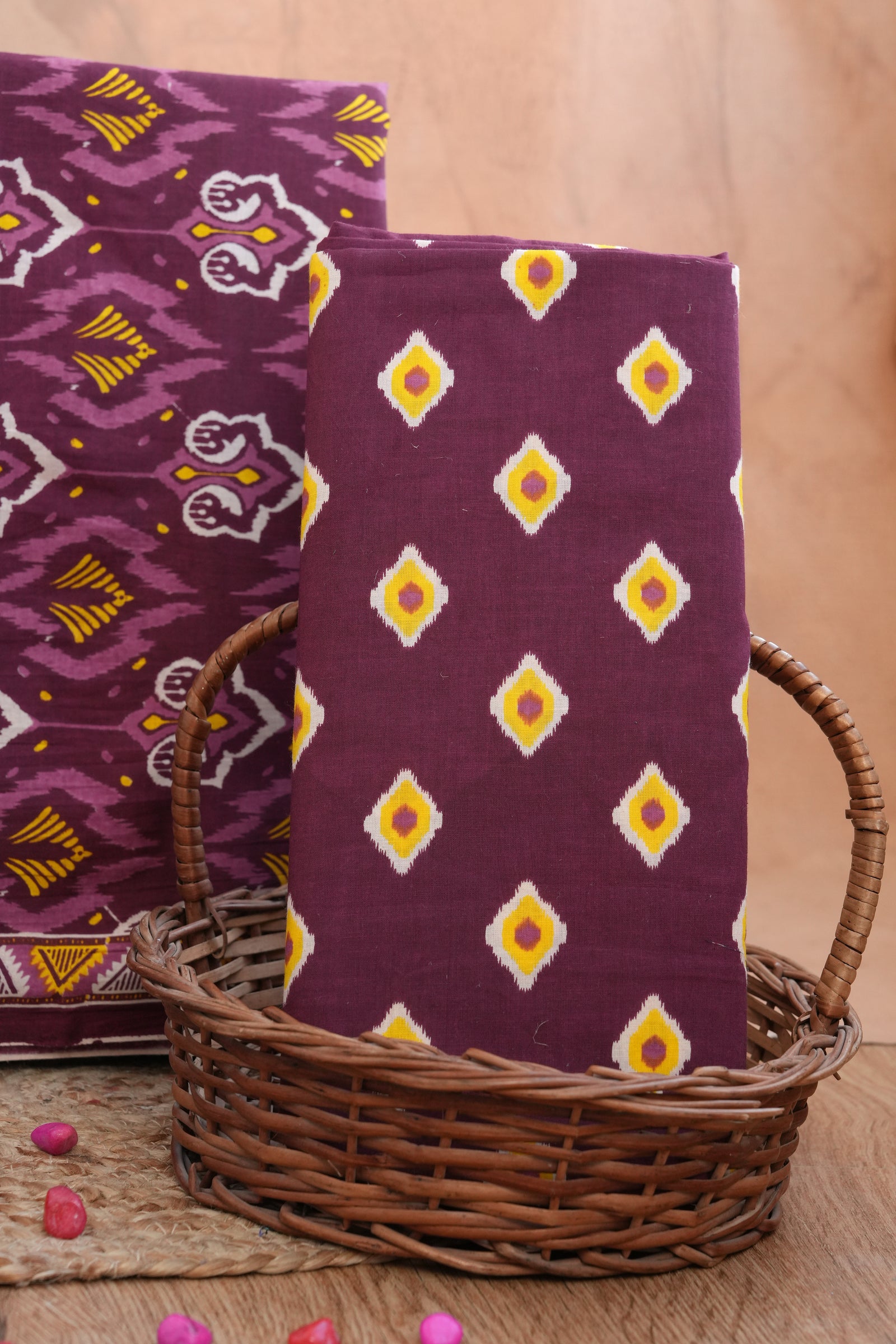 Rangmahal Wine Handblock Unstitched Suit Set with Dupatta – Atharva Jaipur