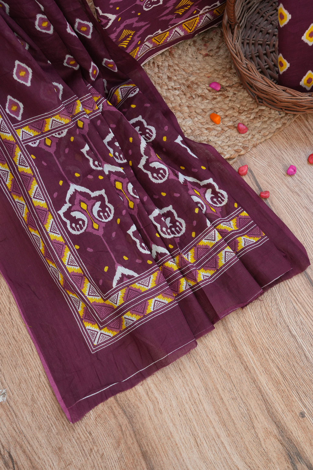 Rangmahal Wine Handblock Unstitched Suit Set with Dupatta – Atharva Jaipur