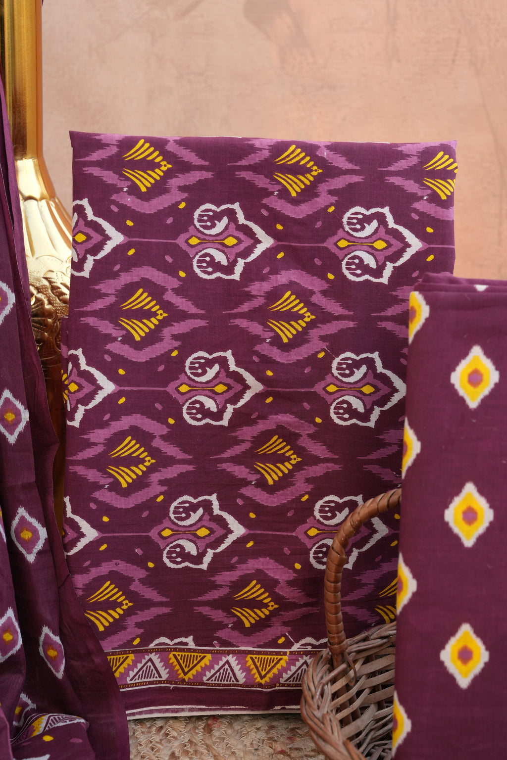 Rangmahal Wine Handblock Unstitched Suit Set with Dupatta – Atharva Jaipur