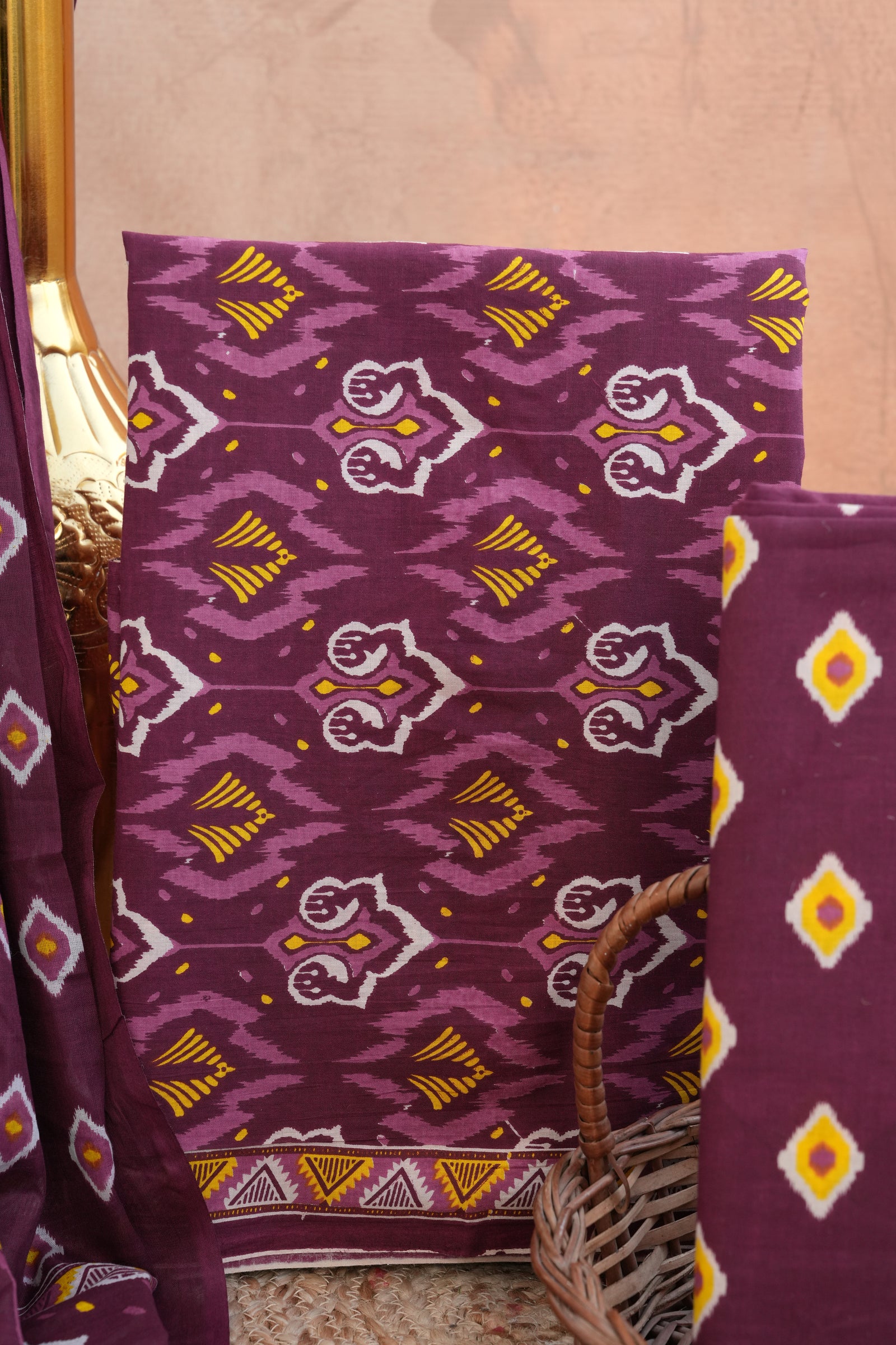 Rangmahal Wine Handblock Unstitched Suit Set with Dupatta – Atharva Jaipur