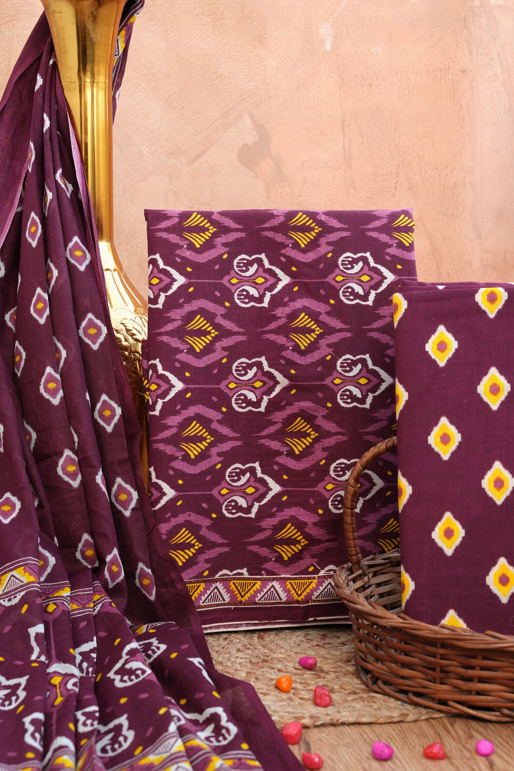 Rangmahal Wine Handblock Unstitched Suit Set with Dupatta – Atharva Jaipur