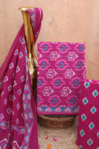 Fuchsia Pink Jaipur Handblock Cotton Unstitched Suit Set with Dupatta – Atharva Jaipur