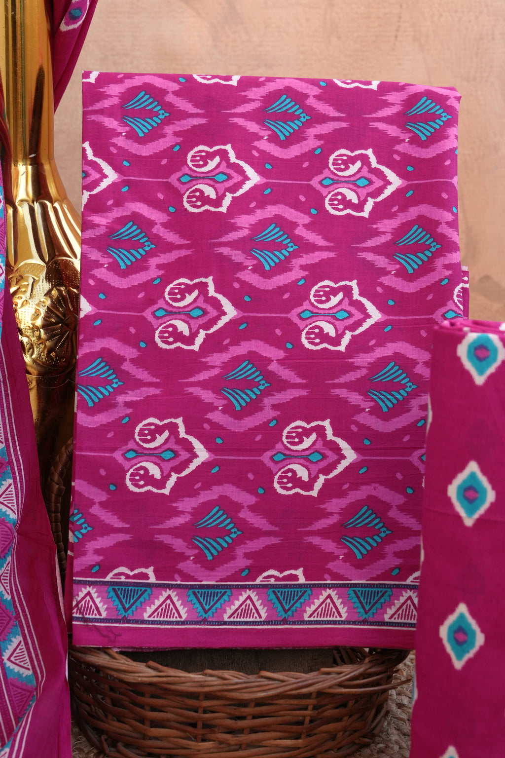 Fuchsia Pink Jaipur Handblock Cotton Unstitched Suit Set with Dupatta – Atharva Jaipur