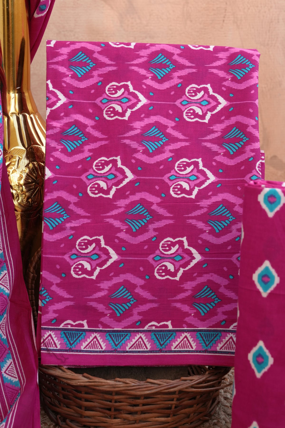 Fuchsia Pink Jaipur Handblock Cotton Unstitched Suit Set with Dupatta – Atharva Jaipur