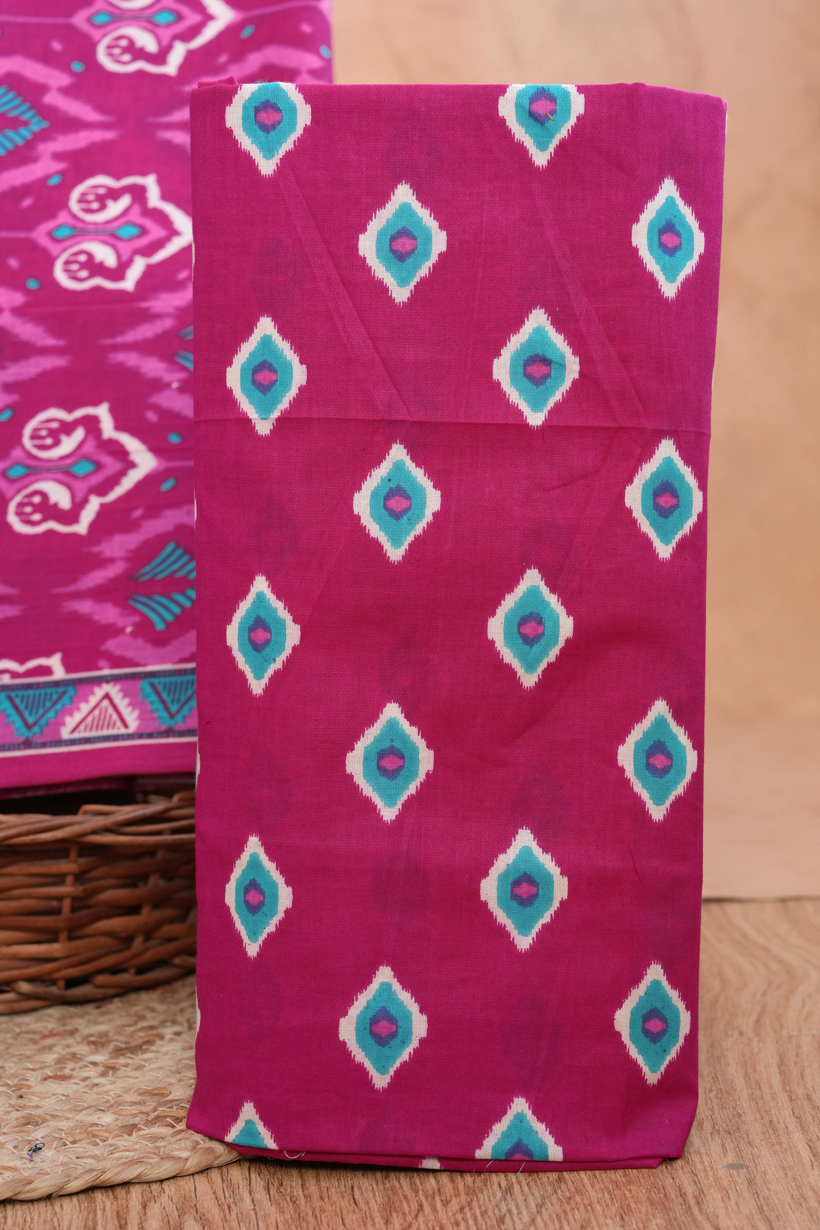 Fuchsia Pink Jaipur Handblock Cotton Unstitched Suit Set with Dupatta – Atharva Jaipur